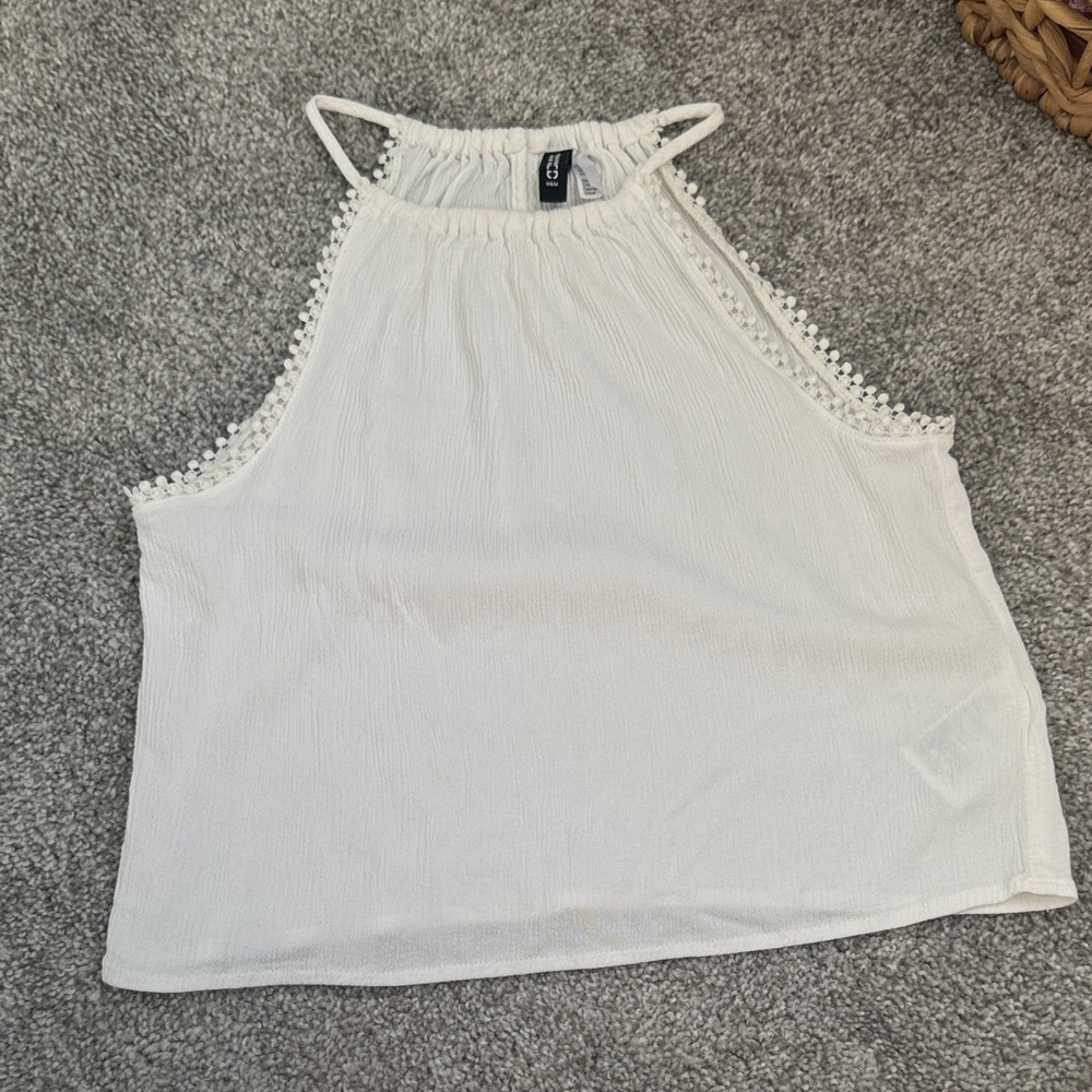 H&M White Textured Tank Top